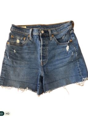 Levi's Distressed Frayed Hem Denim Shorts - Blue